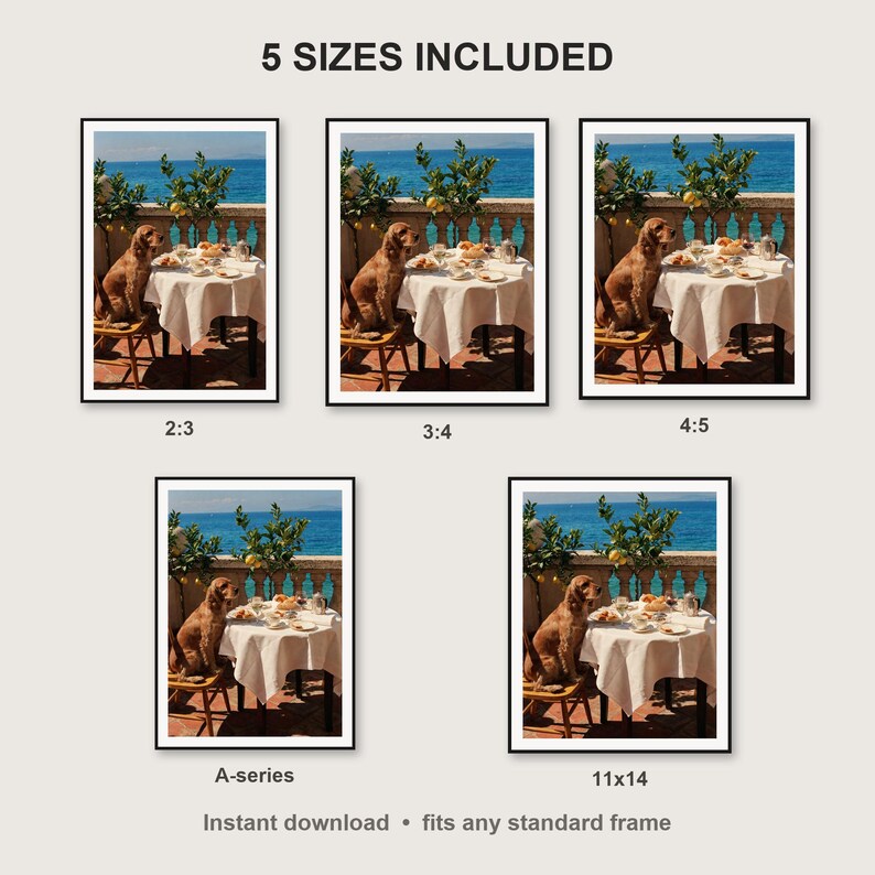 Cocker Spaniel Wall Art print size chart - 5 ratios included: 2:3, 3:4, 4:5, 11x14, ISO A