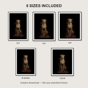 Cheetah Wall Art print size chart - 5 ratios included: 2:3, 3:4, 4:5, 11x14, ISO A
