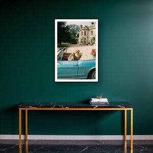 Golden Retriever Wall Art art print on a brass and black console vignette