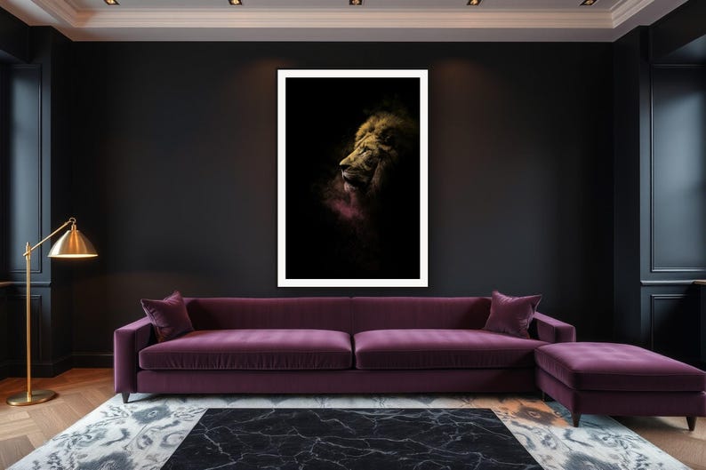 Lion Wall Art art print framed in a luxury living room