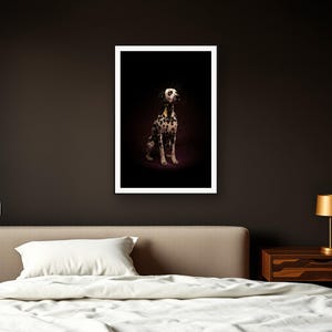 Dalmatian Wall Art art print framed in a dark luxury bedroom