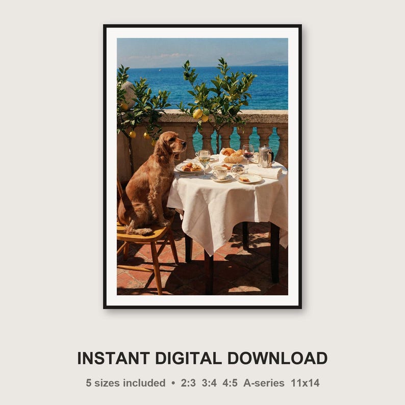 Cocker Spaniel Terrace Breakfast Print | Vintage Riviera Dog Photography (Digital Download) image 3