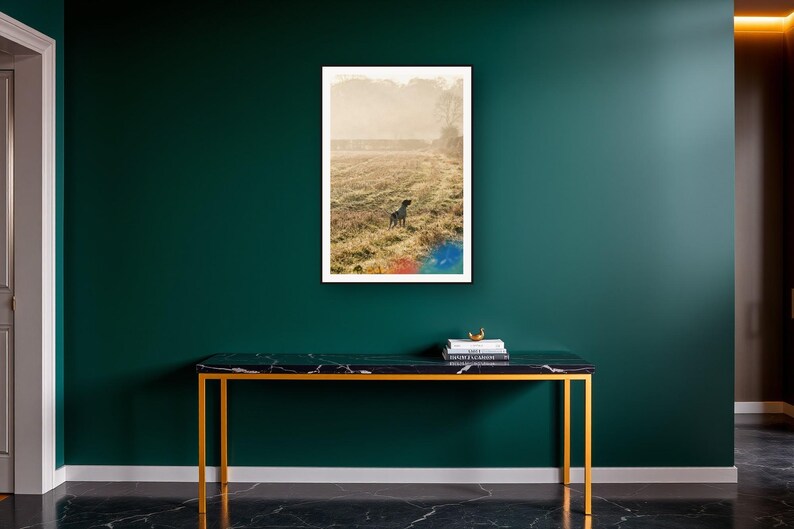 English Pointer Wall Art art print on a brass and black console vignette
