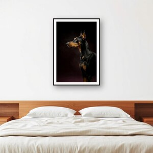 Doberman Print | Brass Rimmed Dog Portrait, Black Gold Decor (Digital Download) image 2