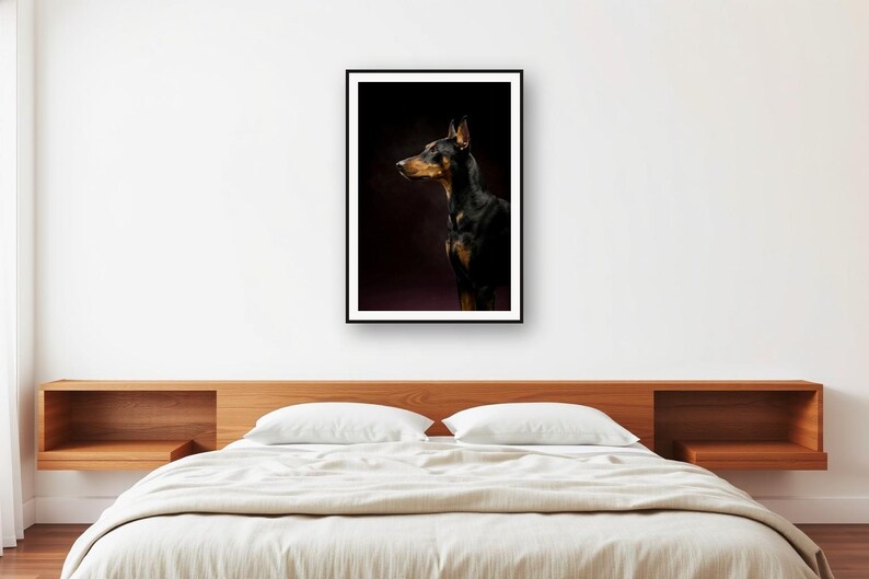 Doberman Print | Brass Rimmed Dog Portrait, Black Gold Decor (Digital Download) image 2