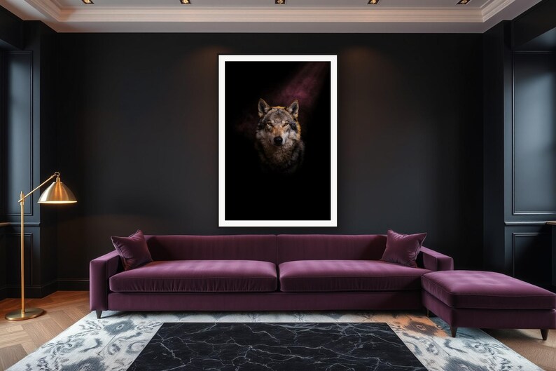 Wolf Wall Art art print framed in a luxury living room