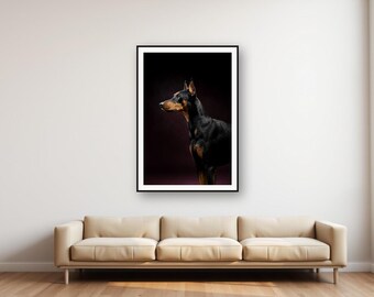 Estampado de Doberman / Borde de latón, decoración de perro en negro y dorado (descarga digital)