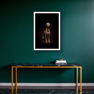 Dalmatian Wall Art art print on a brass and black console vignette