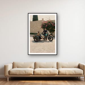 Lámina con sidecar de motocicleta de pastor belga malinois / Foto divertida de perro con gafas (descarga digital) imagen 1