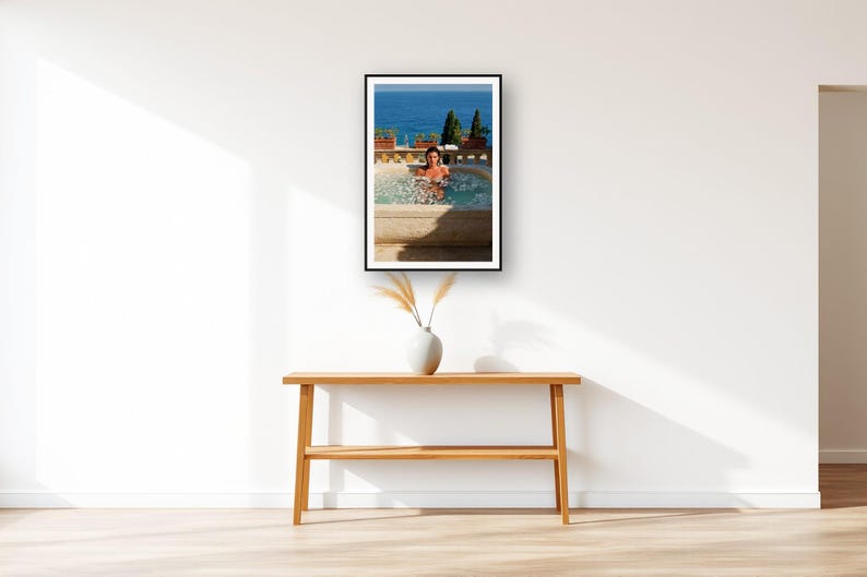 Ice Bath Wall Art art print displayed above an entry console table