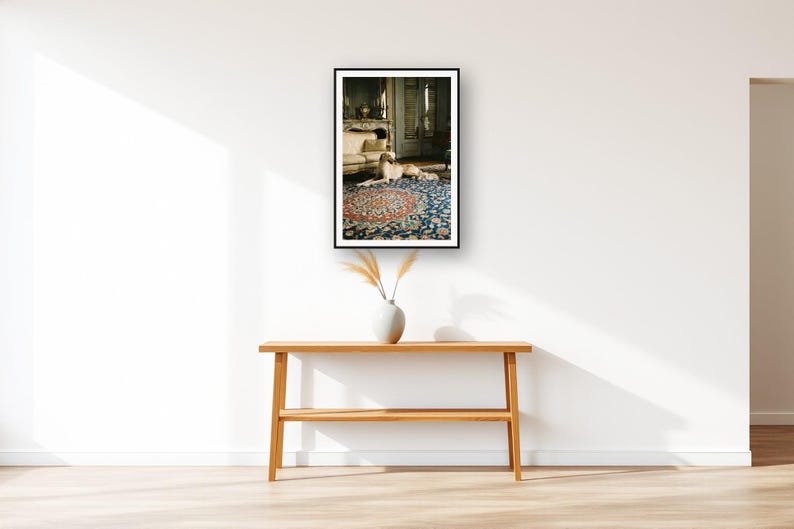 Saluki Wall Art art print displayed above an entry console table
