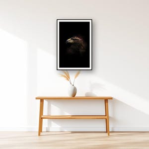 Eagle Wall Art art print displayed above an entry console table