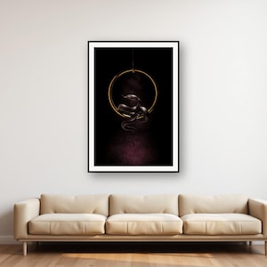 Schlangenring aus Messing (Kunstdruck) | Gotische Wandkunst in Schwarz und Gold (Digitaler Download) Bild 1