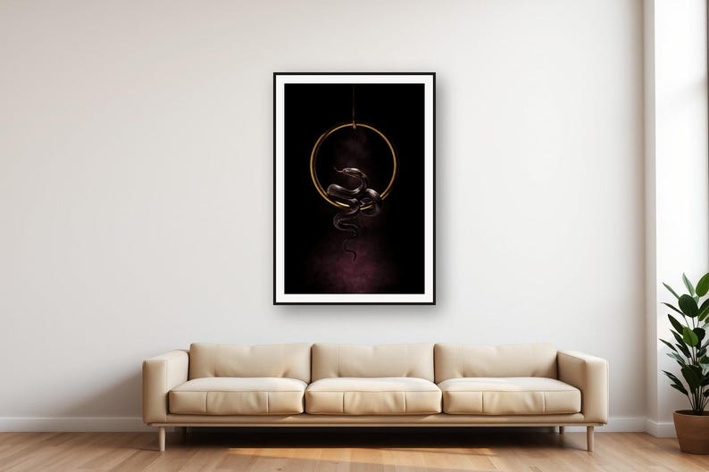Schlangenring aus Messing (Kunstdruck) | Gotische Wandkunst in Schwarz und Gold (Digitaler Download) Bild 1