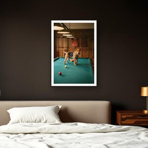 Wire Fox Terrier Wall Art art print framed in a dark luxury bedroom