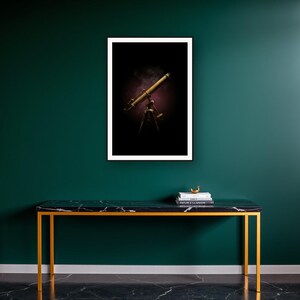 Celestial Wall Art art print on a brass and black console vignette