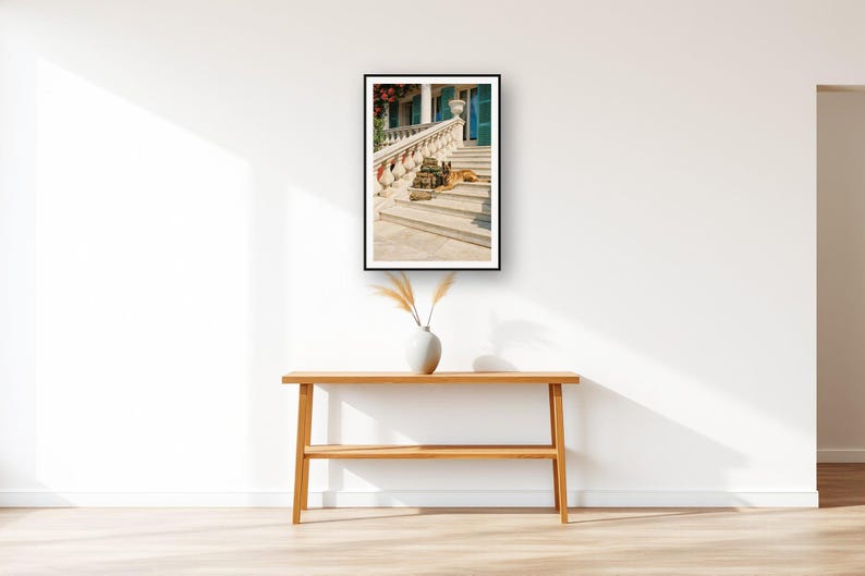 Belgian Malinois Wall Art art print displayed above an entry console table