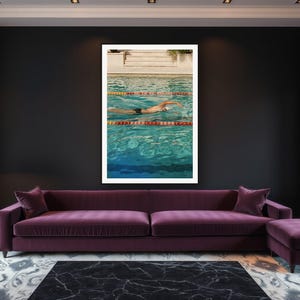 Swimmer Wall Art art print framed in a luxury living room