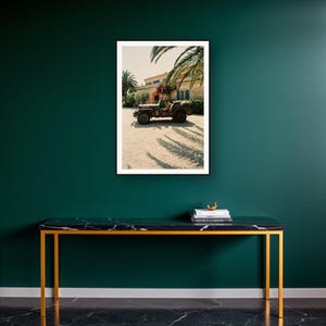German Shepherd Wall Art art print on a brass and black console vignette