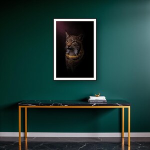 Lynx Wall Art art print on a brass and black console vignette