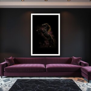Black Stallion Wall Art art print framed in a luxury living room