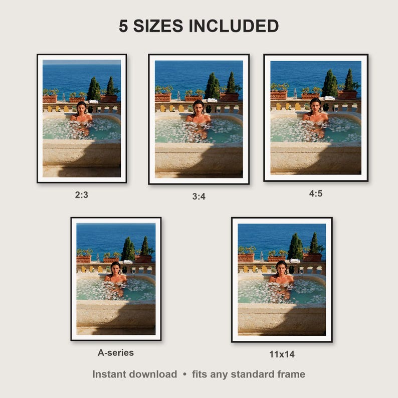 Ice Bath Wall Art print size chart - 5 ratios included: 2:3, 3:4, 4:5, 11x14, ISO A