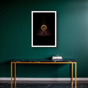 Alchemy Wall Art art print on a brass and black console vignette