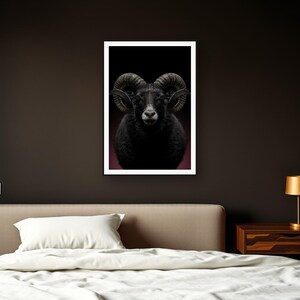 Ram Wall Art art print framed in a dark luxury bedroom
