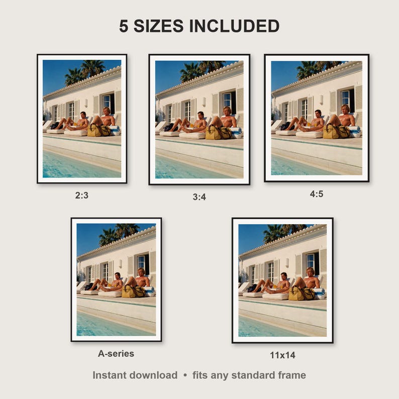 Poolside Athletes Wall Art print size chart - 5 ratios included: 2:3, 3:4, 4:5, 11x14, ISO A