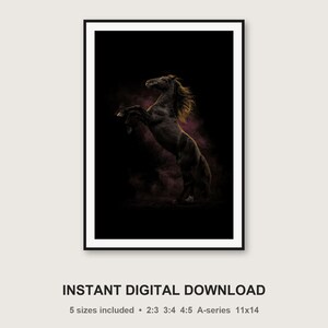Black Stallion Rearing Print | Brass Light Horse Animal Decor (Digital Download) image 3
