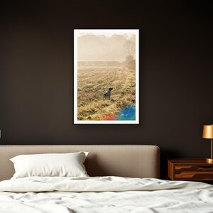 English Pointer Wall Art art print framed in a dark luxury bedroom