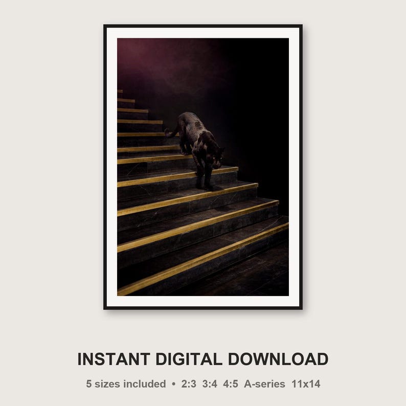 Black Panther Wall Art | Brass Staircase Print | Animal Decor (Digital Download) image 3