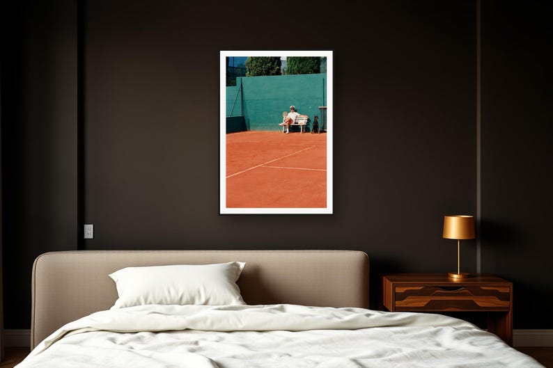 Doberman Wall Art art print framed in a dark luxury bedroom