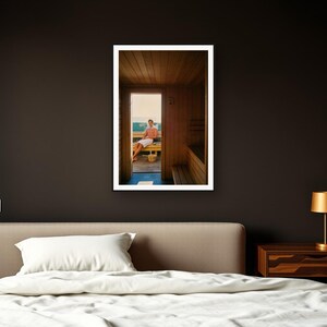 Sauna Wall Art art print framed in a dark luxury bedroom