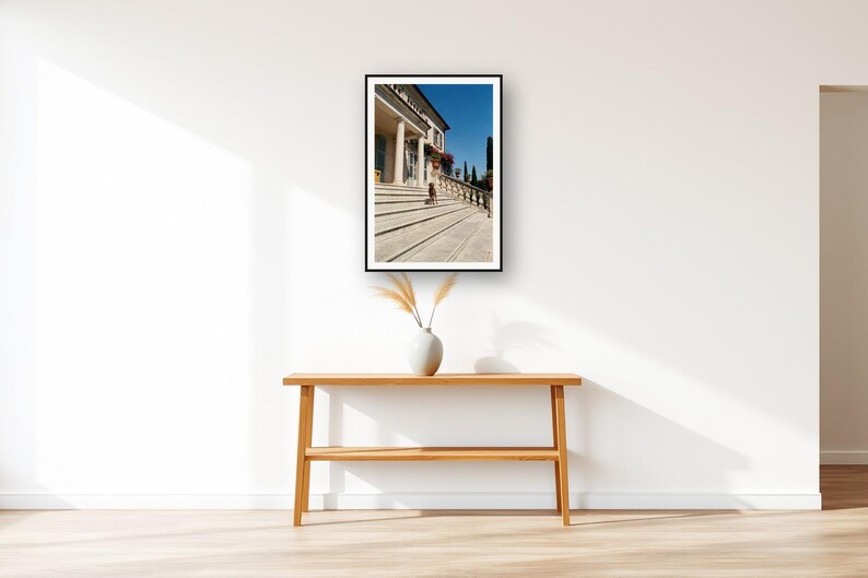 Weimaraner Wall Art art print displayed above an entry console table