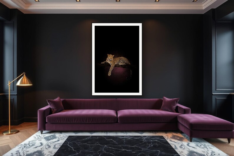 Leopard Wall Art art print framed in a luxury living room