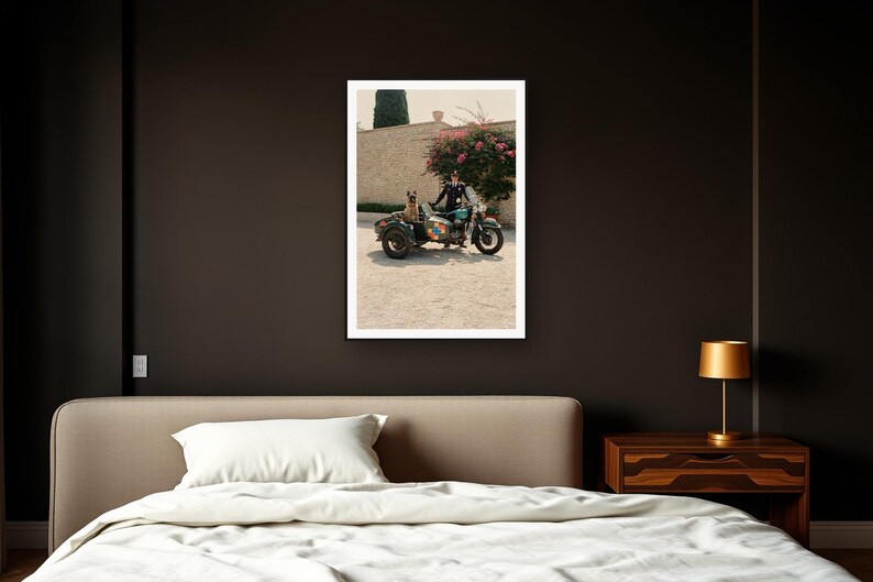 Belgian Malinois Wall Art art print framed in a dark luxury bedroom