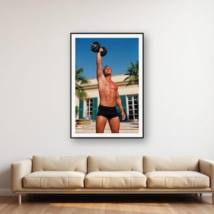 Dumbbell Press Wall Art | Vintage Villa Terrace Print | Retro Strength Training (Digital Download) image 1