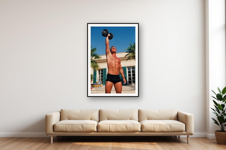 Dumbbell Press Wall Art | Vintage Villa Terrace Print | Retro Strength Training (Digital Download) image 1
