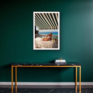 Massage Wall Art art print on a brass and black console vignette