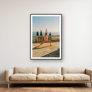 Yoga Warrior Pose Print | Vintage Villa Terrace Morning Photo (Digital Download) image 1