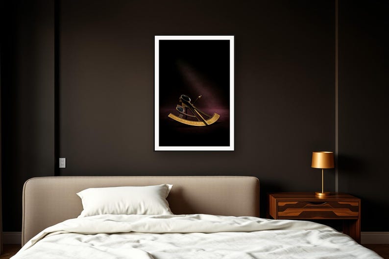 Celestial Wall Art art print framed in a dark luxury bedroom