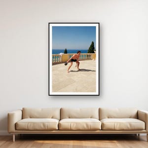 Kettlebell Workout Print | Vintage Mediterranean Terrace Strength Training Photo (Digital Download) image 1