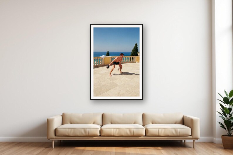 Kettlebell Workout Print | Vintage Mediterranean Terrace Strength Training Photo (Digital Download) image 1