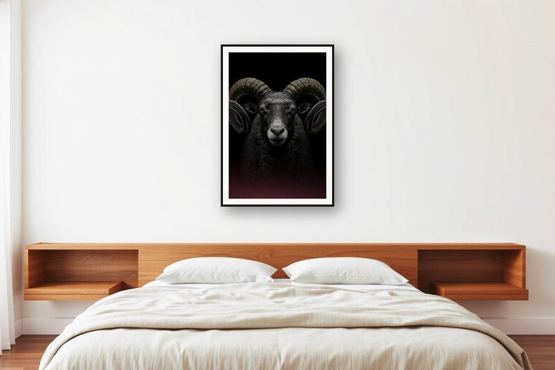 Decorazione murale con ariete / Stampa con corno a spirale in ottone, decorazione animale nera e oro (download digitale) immagine 2