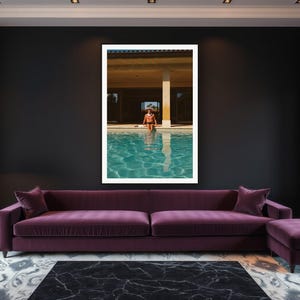 Poolside Athlete Wall Art art print framed in a luxury living room