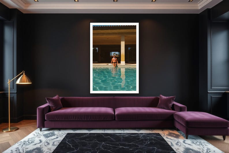 Poolside Athlete Wall Art art print framed in a luxury living room