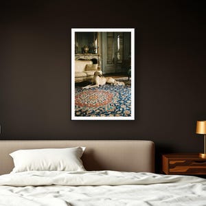 Saluki Wall Art art print framed in a dark luxury bedroom