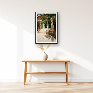 Vintage Bicycle Wall Art art print displayed above an entry console table
