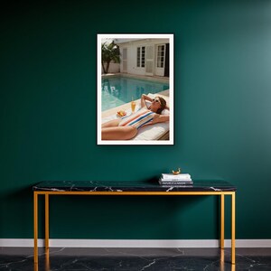 Poolside Wall Art art print on a brass and black console vignette